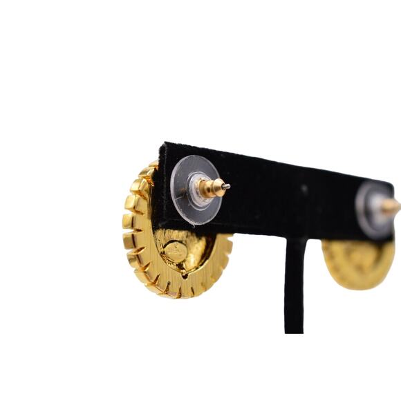 Givenchy Vintage Logo Earrings Crystal Block Letter Button Gold Signed 80s BinAF - Picture 10 of 12